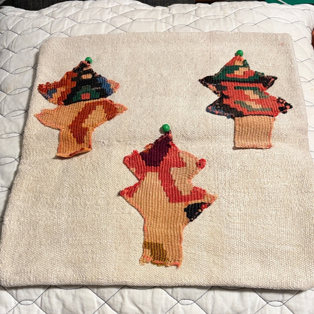 Neutral Cream Accent Pillow with Multicolor Abstract Appliqué